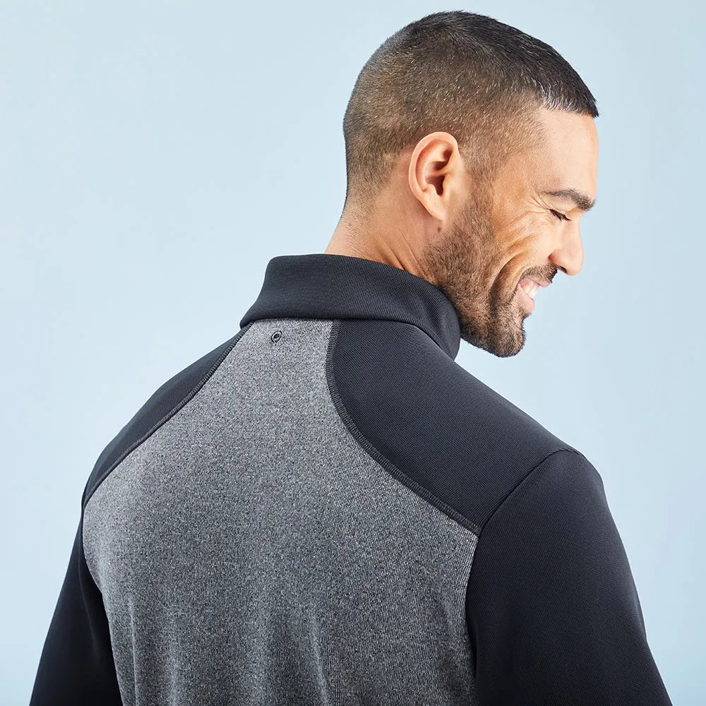 Ramsey Men's Half Zip Ribbed Fleece - Black Marl/Black