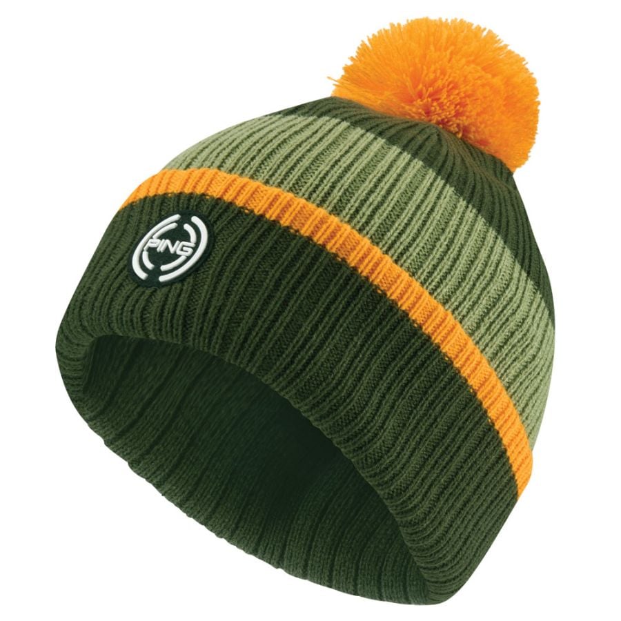 PING Bassett Striped Knitted Hat - Dark Olive Multi