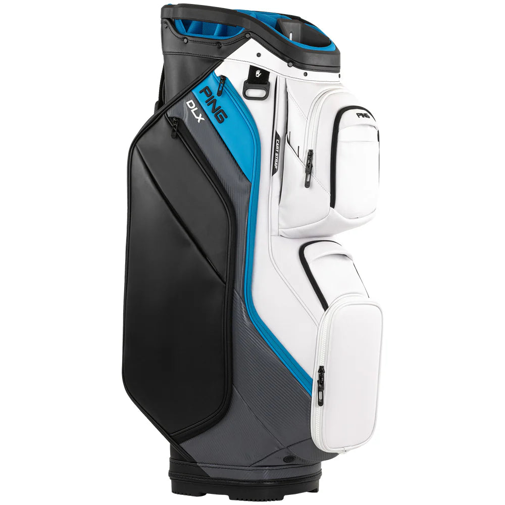 PING DLX 25 Cart Bag - White/Dark Grey/Blue