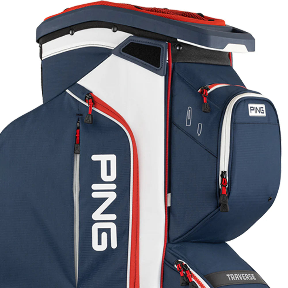 PING Traverse 25 Cart Bag - Navy/White/Red