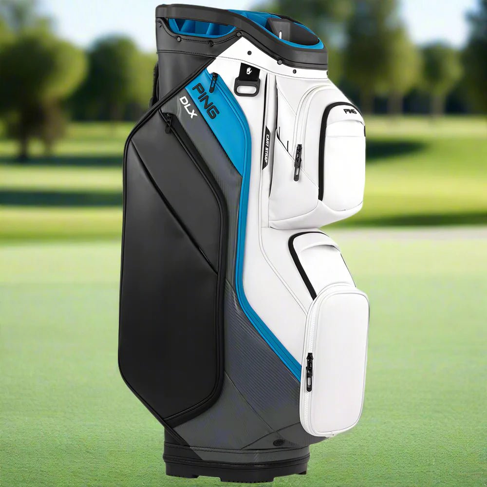 PING DLX 25 Cart Bag - White/Dark Grey/Blue