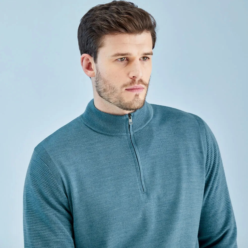 Croy Men's Lined Half Zip Sweater - Blue Fusion Marl