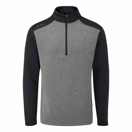 Ramsey Men's Half Zip Ribbed Fleece - Black Marl/Black