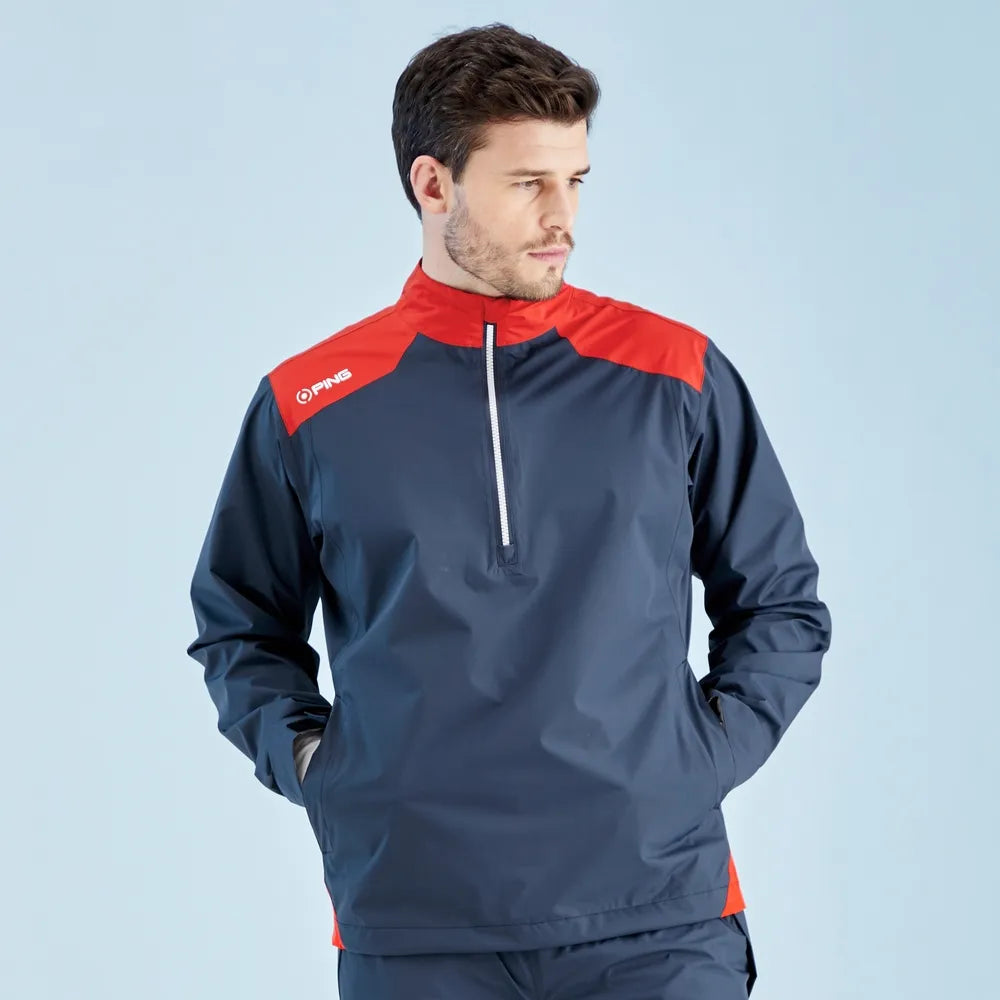 AquaDrive Men's Half Zip Waterproof Jacket - Oxford Blue/Classic Red