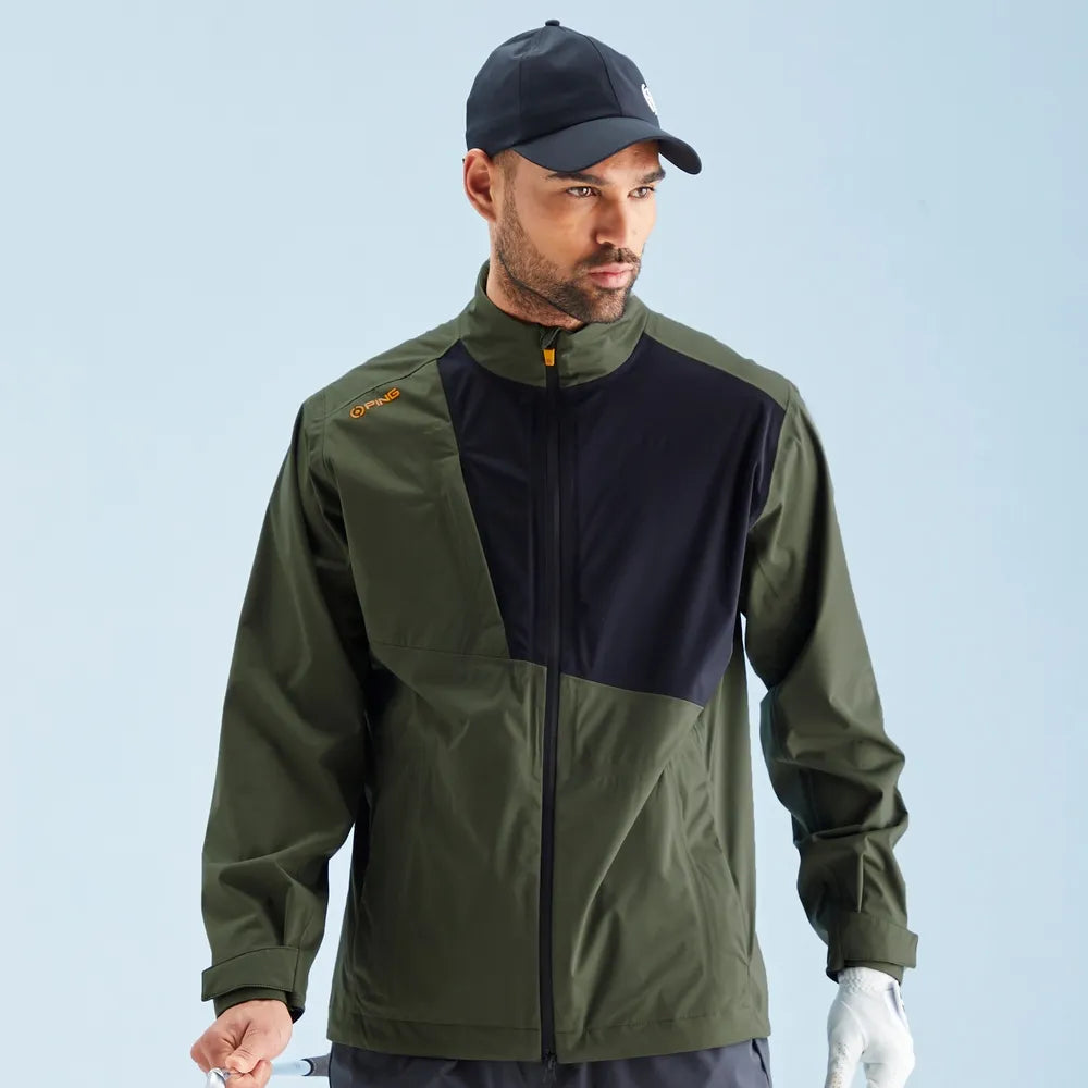 Impervious Men's Colour Block Waterproof Jacket - Dark Olive/Black