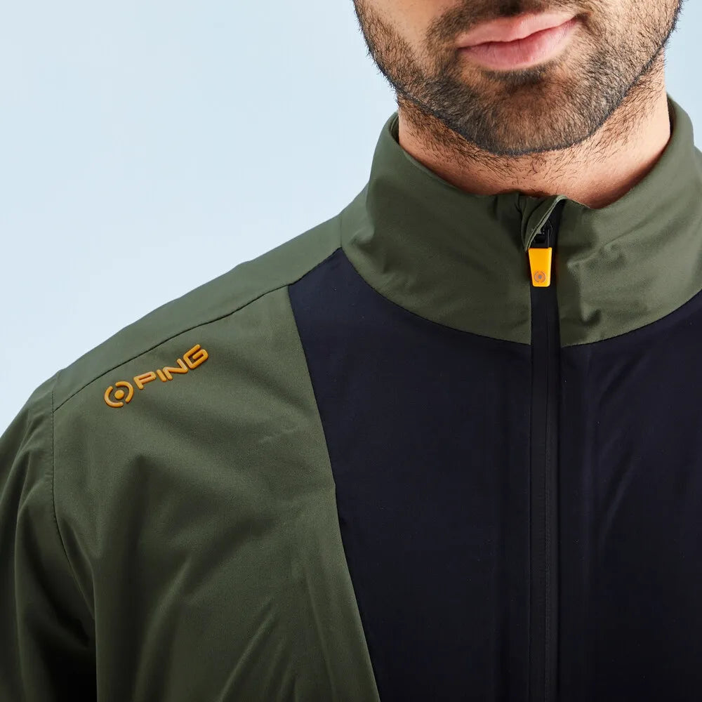 Impervious Men's Colour Block Waterproof Jacket - Dark Olive/Black